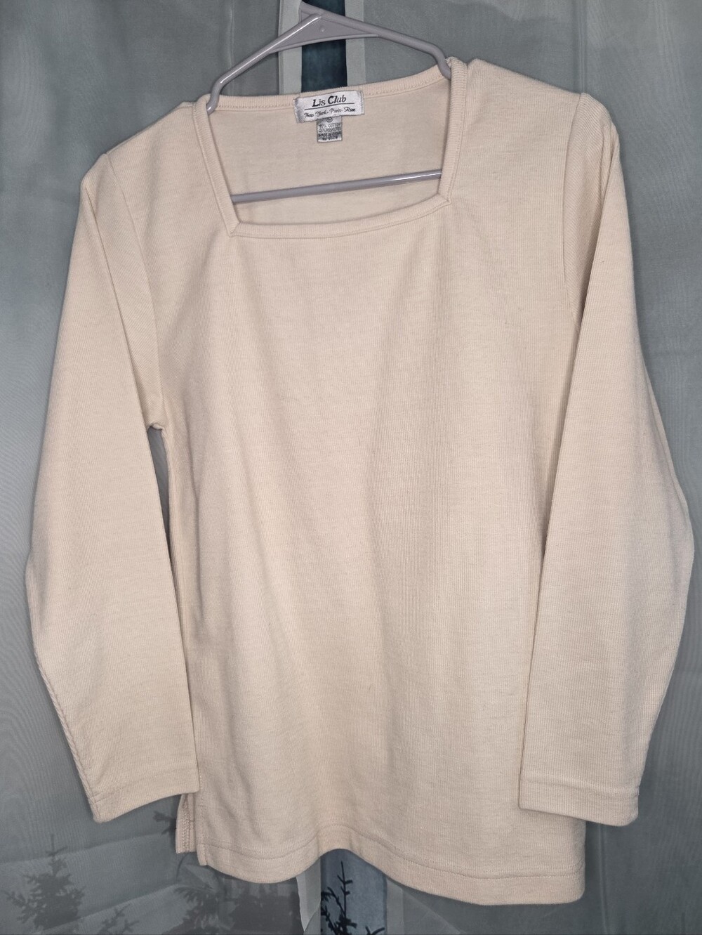 Lis Club Beige Long Sleeve Top with Square Neckline